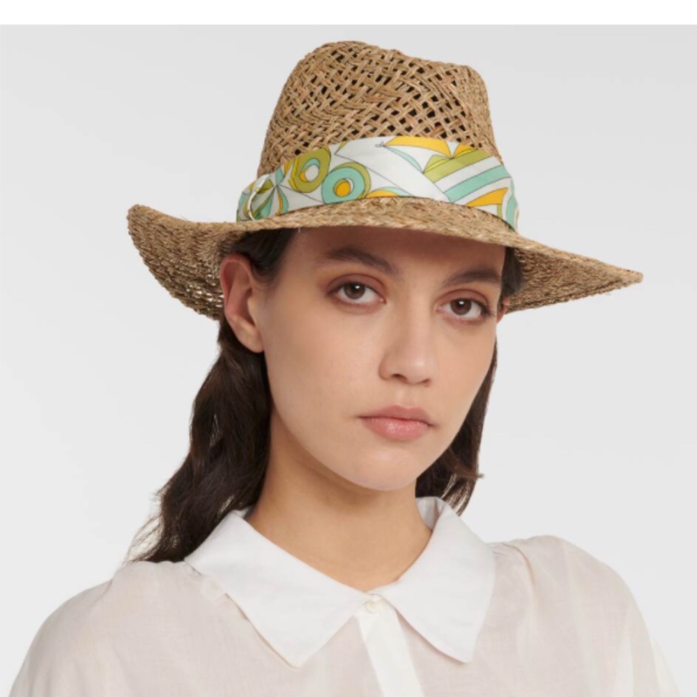 NWT Emilio Pucci Bandierine Print Straw Hat